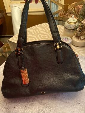 Lauren Ralph Lauren Black Leather Triple Pocket Dome Satchel